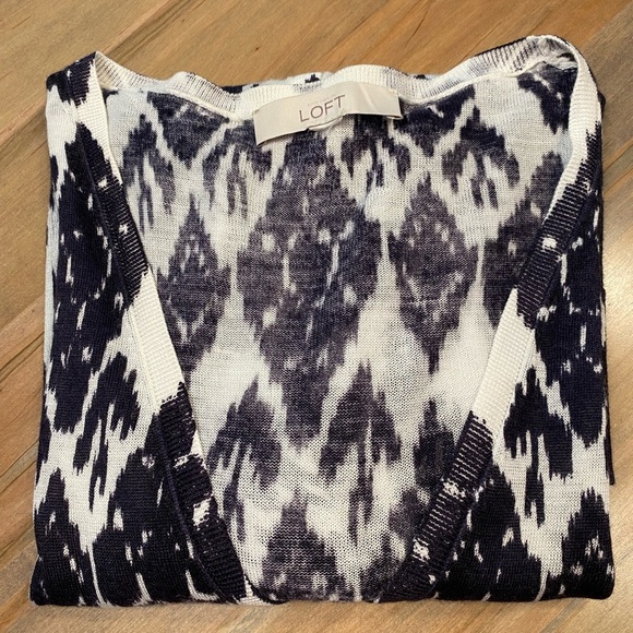 Ann Taylor LOFT Navy & White Diamond Print Lightweight Cardigan Sweater Size L - Picture 8 of 8